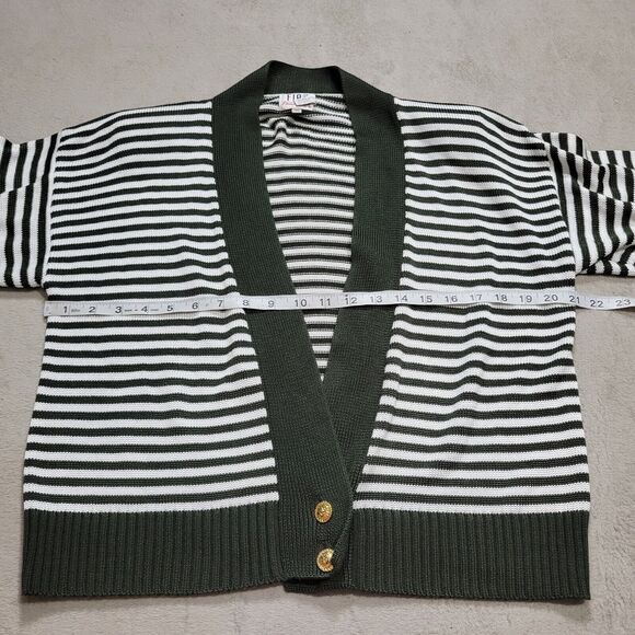 Fia Italia Hand loomed Cardigan Long Sleeves Green Striped Sz M - Picture 10 of 10